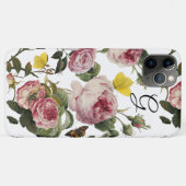 ピンクのバラ、蝶ホワイトフローラモノグラム Case-Mate iPhoneケース (裏面(横))