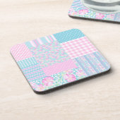 ピンクのバラ、蝶：パッチワークフェイクコースター コースター (左側)