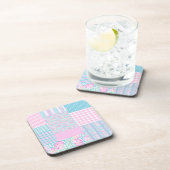 ピンクのバラ、蝶：パッチワークフェイクコースター コースター (右側)