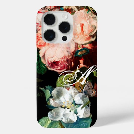 ピンクのバラ、蝶、白花フローラモノグラム Case-Mate iPhoneケース (裏面)