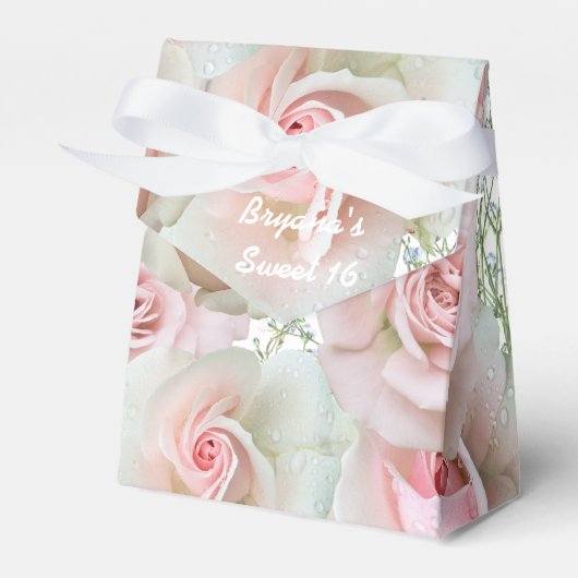 ピンクのバラ&赤ちゃんの息任意の色の好意ボックス フェイバーボックス (正面サイド)