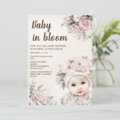 ピンクのバラ 赤ちゃんの花開く 女の子のベビーシャワー 招待状 (スタンド正面)