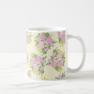 ピンクのバラ、野生のバラと黄色の花マグカップ コーヒーマグカップ