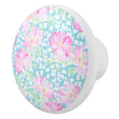 ピンクのバラ、青いセラミックノブ上の白い蝶 セラミックノブ (右)