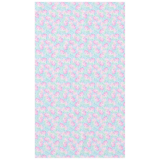 ピンクのバラ、青いテーブルクロスの白い蝶 テーブルクロス (正面)