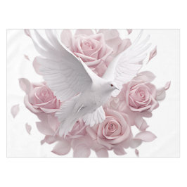 ピンクのバラ+鳩 テーブルクロス
