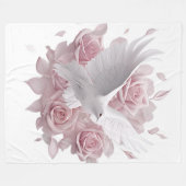 ピンクのバラ+鳩 フリースブランケット (正面(横))