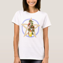ピンクのバラ、黄色のキャンドルとリザーペンタグラム Tシャツ