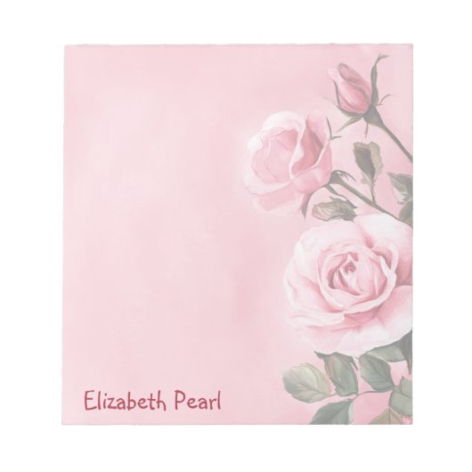 ピンクのバラ CUSTOM NAME 買い物リストTo-Doリスト ノートパッド (正面)