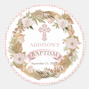 ピンクのバラ   Dried Grises Flora Girl Baptism ラウンドシール