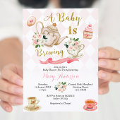 ピンクのバラAベビーは紅茶を醸造しているパーティーベビーシャワー 招待状