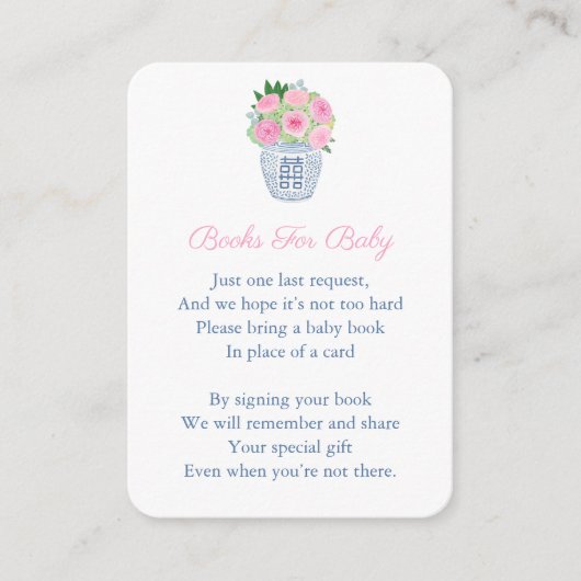 ピンクのバラChinoiserie本の赤ちゃんシャワーを持参 エンクロージャーカード (正面)