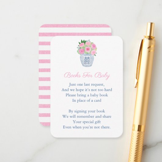 ピンクのバラChinoiserie本の赤ちゃんシャワーを持参 エンクロージャーカード (正面/裏面インサイチュ)