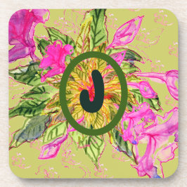 ピンクのバルサムフラワーブーケ&レター コースター