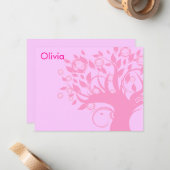 ピンクのバルミツワーのサンキューカード生命の樹 ノートカード (正面/裏面インサイチュ)