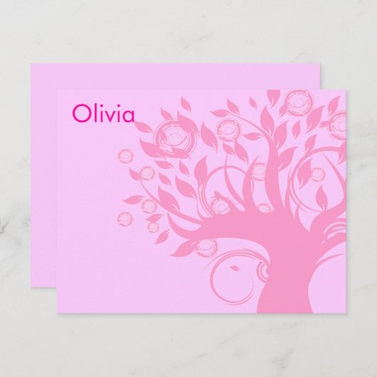 ピンクのバルミツワーのサンキューカード生命の樹 ノートカード (正面/裏面)