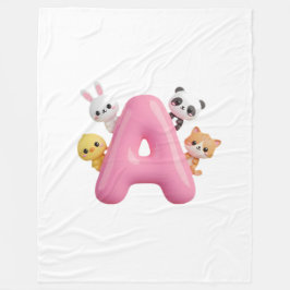 ピンクのバルーンとLetter A 森林動物 ベビーブランケット フリースブランケット