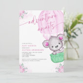 ピンクのバルーンアドベンチャーが女の子ベビーシャワーを待つ 招待状 (スタンド正面)