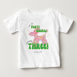 ピンクのバルーンアニマルパーティ 3歳誕生日 ベビーTシャツ