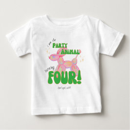 ピンクのバルーンアニマルパーティ 4歳の誕生日 ベビーTシャツ