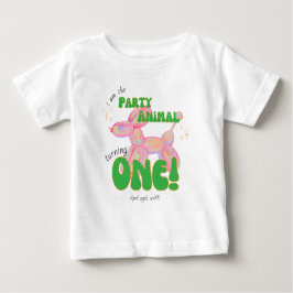 ピンクのバルーンアニマル パーティー 1歳の誕生日 ベビーTシャツ
