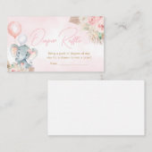 ピンクのバルーンエレファントベビーシャワーおむつラッフル エンクロージャーカード (正面/裏面)