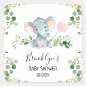 ピンクのバルーンエレファントベビージャーフェイスシール スクエアシール (正面)