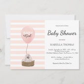ピンクのバルーンガールピンクのストライプ赤ちゃんシャワー 招待状 (正面)