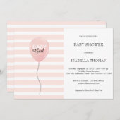 ピンクのバルーンガールピンクのストライプ赤ちゃんシャワー 招待状 (正面/裏面)