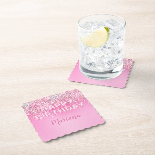 ピンクのバルーングラデーションで火葬された誕生日パーティー ペーパーコースター (インサイチュ)