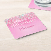 ピンクのバルーングラデーションで火葬された誕生日パーティー ペーパーコースター (アングル)