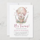 ピンクのバルーンバタフライそれは双子の女の子の赤ちゃんシャワー 招待状 (正面)