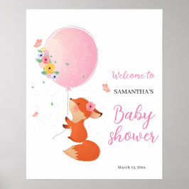 ピンクのバルーンフローラの赤ちゃんシャワー歓迎のサインポスト ポスター