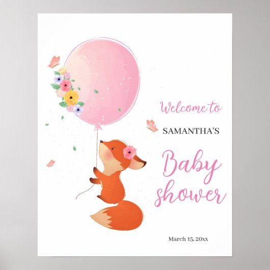 ピンクのバルーンフローラの赤ちゃんシャワー歓迎のサインポスト ポスター (正面)