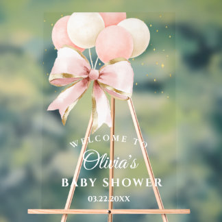 ピンクのバルーンベビーシャワー歓迎アクリルサイン アクリルサイン