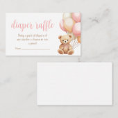 ピンクのバルーンボホベビーベビーシャワーおむつラッフル エンクロージャーカード (正面/裏面)