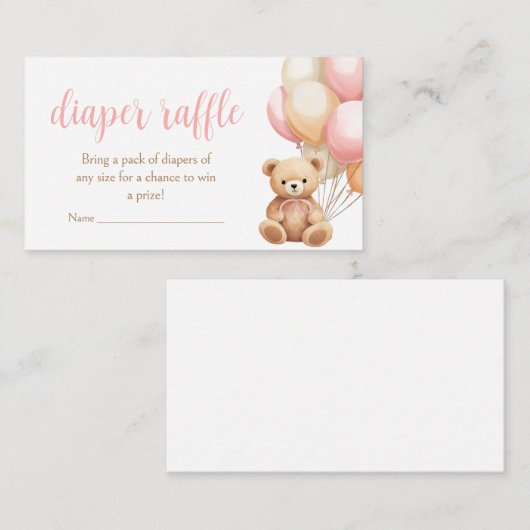 ピンクのバルーンボホベビーベビーシャワーおむつラッフル エンクロージャーカード (正面/裏面)
