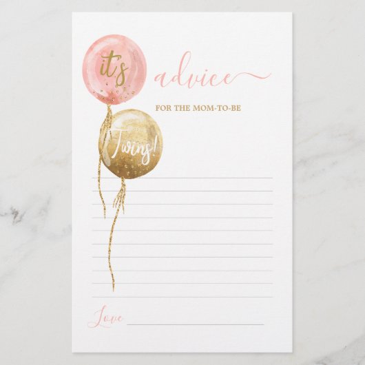 ピンクのバルーン双子アドバイスfor Mom To Be Card (正面)