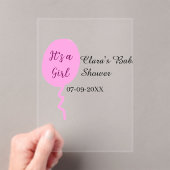 ピンクのバルーン女の子の赤ちゃんシャワー追加の名前の日付 アクリル招待状 (インサイチュ (ポータブル))