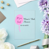 ピンクのバルーン女の子の赤ちゃんシャワー追加の名前の日付 アクリル招待状 (インサイチュ (ウェディング))