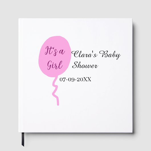 ピンクのバルーン女の子の赤ちゃんシャワー追加の名前の日付 ゲストブック (正面)