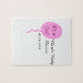 ピンクのバルーン女の子の赤ちゃんシャワー追加の名前の日付 ジグソーパズル (横)