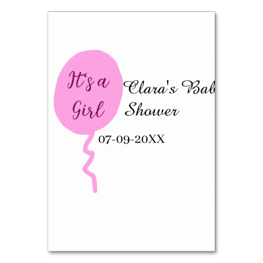 ピンクのバルーン女の子の赤ちゃんシャワー追加の名前の日付 テーブルナンバー (正面)