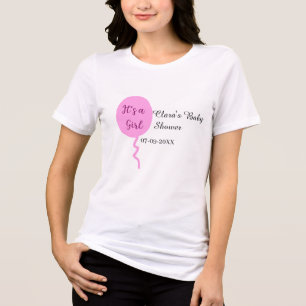ピンクのバルーン女の子の赤ちゃんシャワー追加の名前の日付 トライブレンドTシャツ