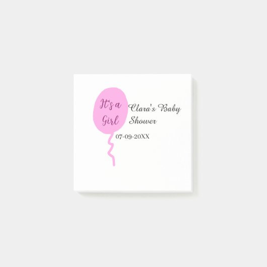 ピンクのバルーン女の子の赤ちゃんシャワー追加の名前の日付 ポストイット (正面)