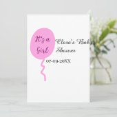 ピンクのバルーン女の子の赤ちゃんシャワー追加の名前の日付 招待状 (スタンド正面)