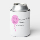 ピンクのバルーン女の子の赤ちゃんシャワー追加の名前の日付 缶クーラー (缶正面)