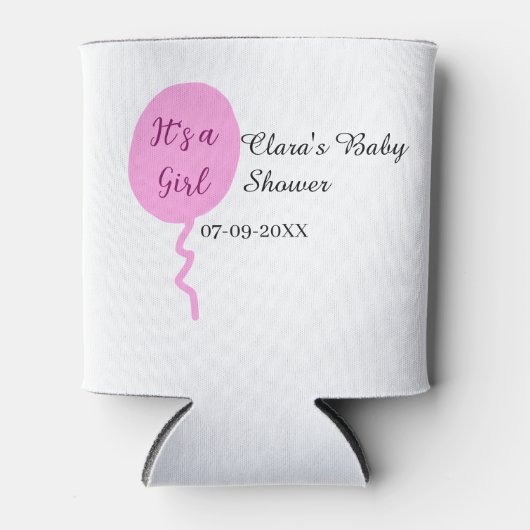 ピンクのバルーン女の子の赤ちゃんシャワー追加の名前の日付 缶クーラー (正面)