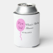 ピンクのバルーン女の子の赤ちゃんシャワー追加の名前の日付 缶クーラー (缶裏面)
