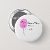 ピンクのバルーン女の子の赤ちゃんシャワー追加の名前の日付 缶バッジ (正面&裏面)